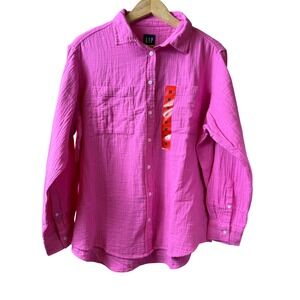 GAP Women's Pink Long Sleeve Button Up Shirt Top Size M‎ NWT